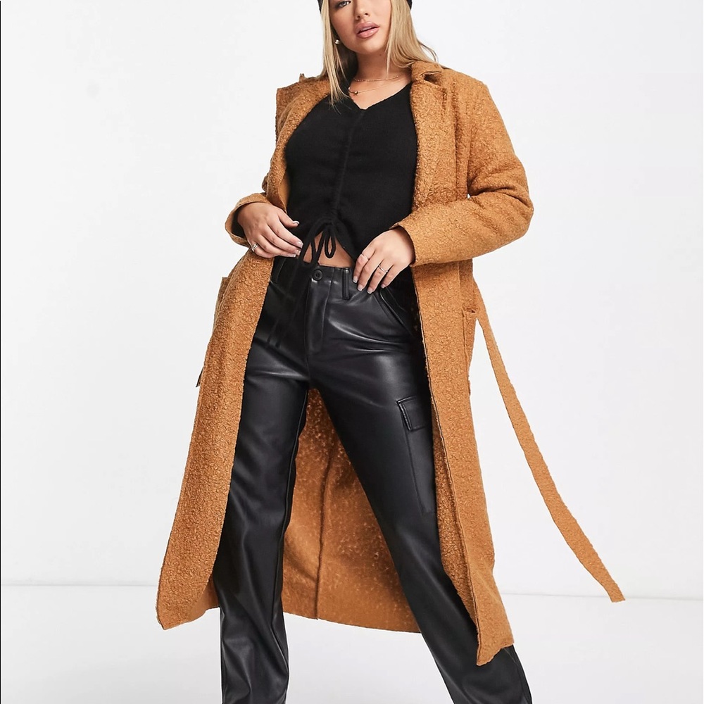 NWT ASOS Long camel coat with belt from Naa Naa Size M $129 - Picture 3 of 11